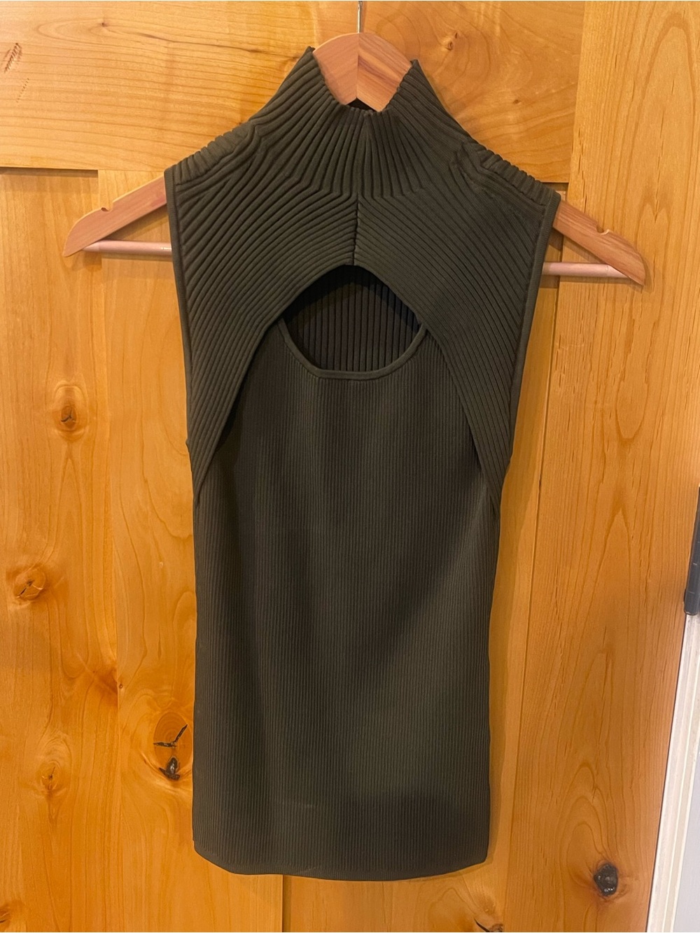 White House Black Market - Ribbed Mock Neck Cutout Tank - Olive